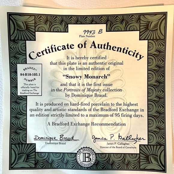 BRADFORD EXCHANGE. Snowy Monarch. PORTRAITS of MAJESTY. By Dominique Braud. - Picture 4 of 8